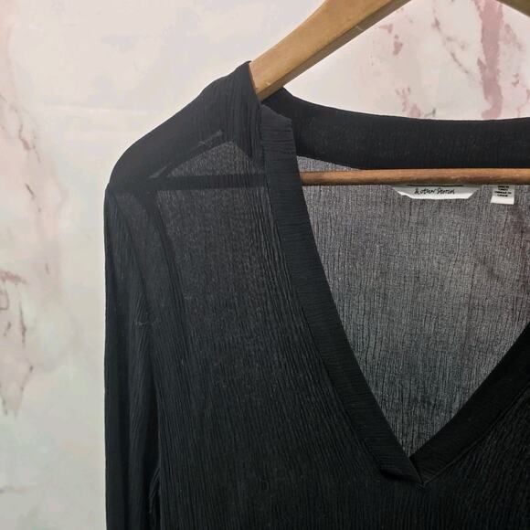 & Other Stories Dress Womens 4 Small Black Midi Slit Crepe Notch Long Sleeve - Picture 2 of 11